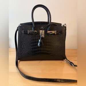 WITH HOLES Black Noir H Birkin 30 bag faux exotic crocodile PHW